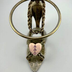 Statue of High Heels in Gold Tone Wire with Pink Heart Design, 3.5" High